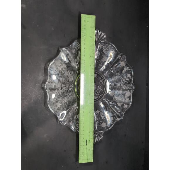 Fostoria Etched Chintz Cake Platter with‎ Handles, Uranium Glassware, Home Decor - Picture 5 of 6
